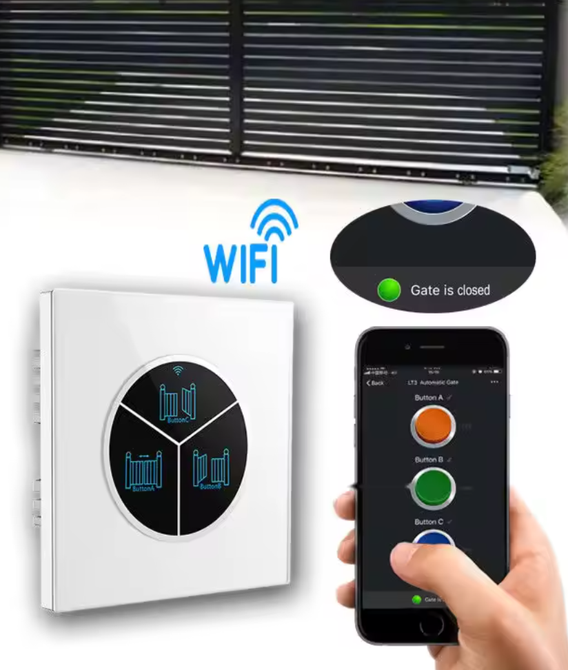 Smart WiFi Gate & Garage Door Switch – 3-Button Glass Panel