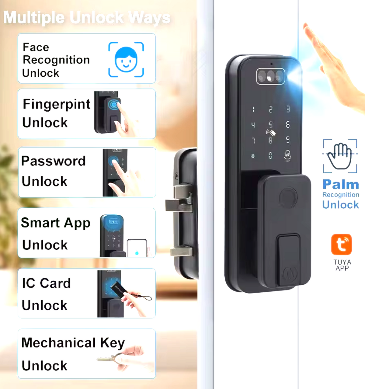 Outdoor Smart Gate Lock – 3D Face Recognition, Palm & Fingerprint | Bluetooth